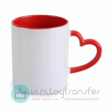 Taza para sublimación con asa corazón e interior de color